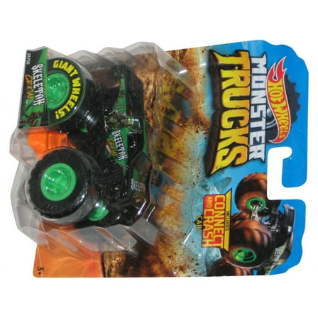 Hot Wheels Monster Trucks (2018) Skeleton Crew Green Toy Truck #24/50 w/ Connect & Crash Car