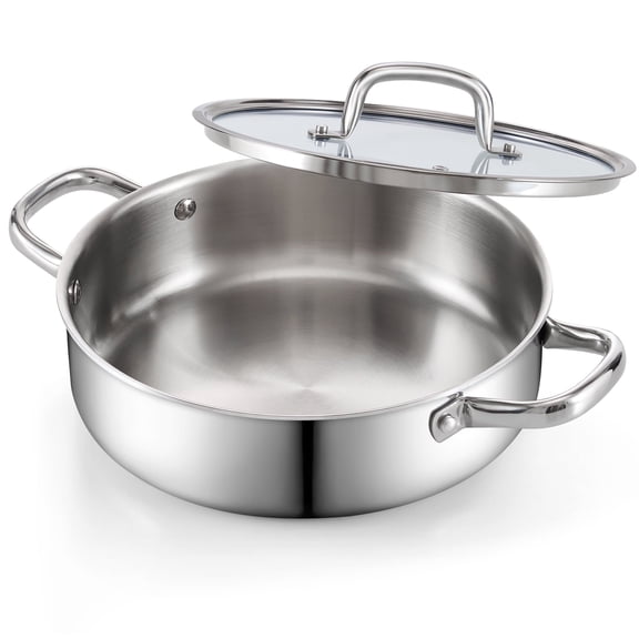 Cook N Home Classic 4 Quart Tri-Ply Clad Stainless Steel Saute Pan, 10.5 Inch Deep Frying Pan with Lid, Induction Skillet Pan Everyday Pan, Dishwasher & Oven Safe