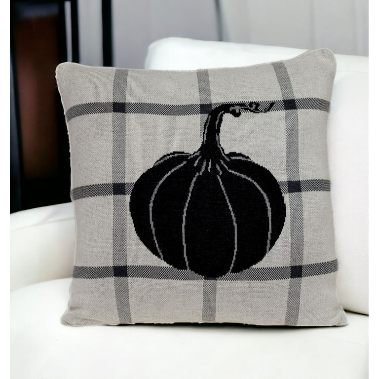 Grey Plaid Pumpkin Throw Pillow Grey Plaid Pumpkin Throw Pillow