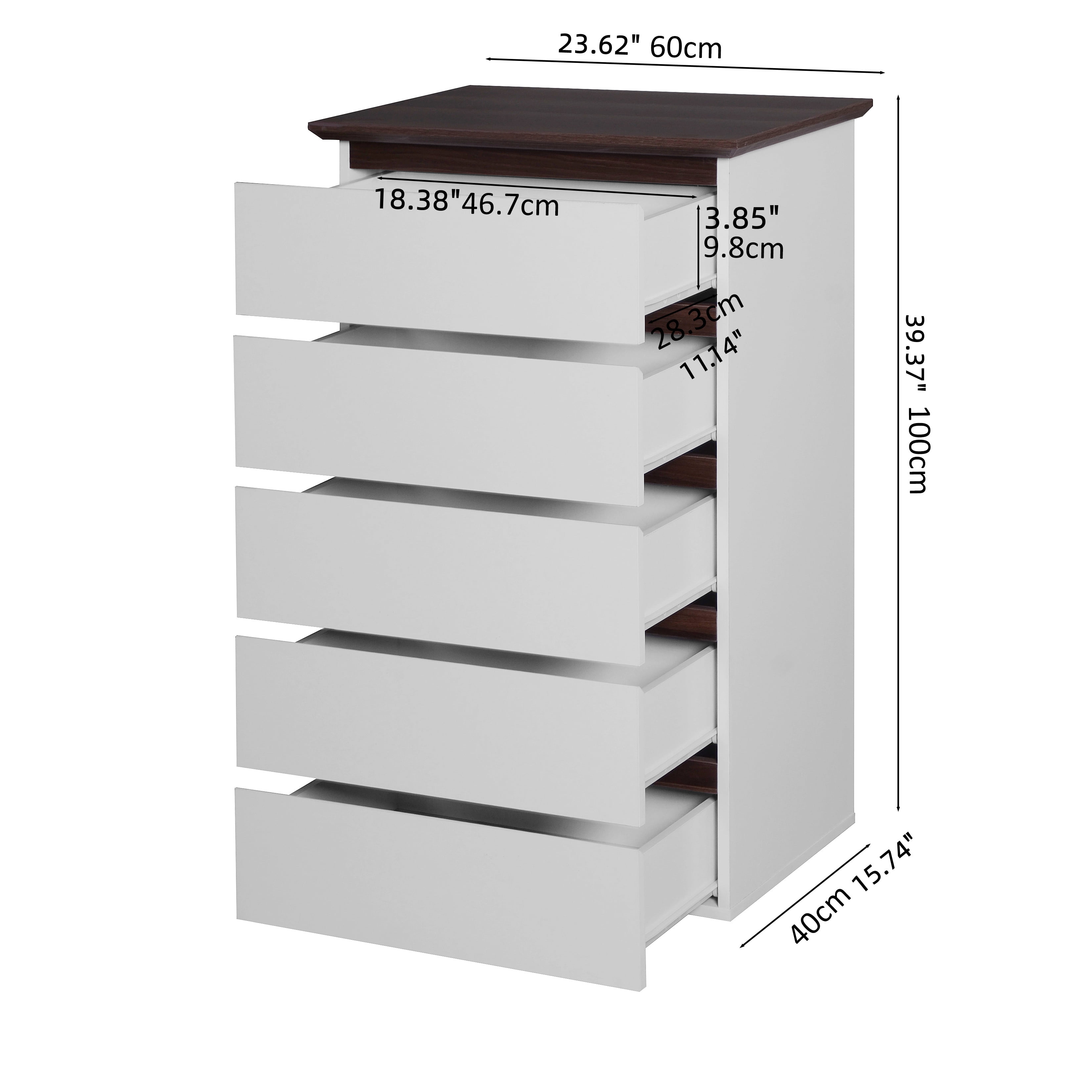 Aukfa 5-Drawer Dresser Chest Tall Drawers Wood Cabinet for Bedroom, White