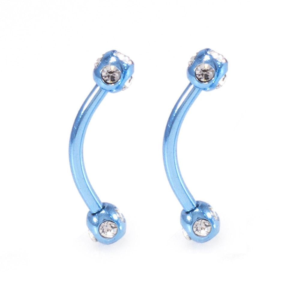 Pair of Curve Barbell Anodized 16G 10mm with Clear