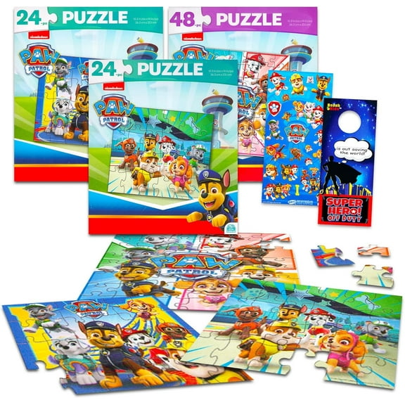 Paw Patrol Movie Premier Jigsaw Puzzle Set - 3 Pack Paw Patrol Puzzle Bundle with Two 24 Pc Puzzles, a 48 Pc Puzzle, Paw Patrol Stickers and More For Kids Adults | Paw Patrol Toys For Boys
