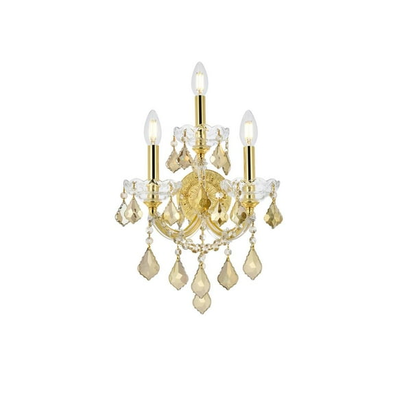 Maria Theresa 3 light Gold Wall Sconce Golden Teak (Smoky) Royal Cut Crystal