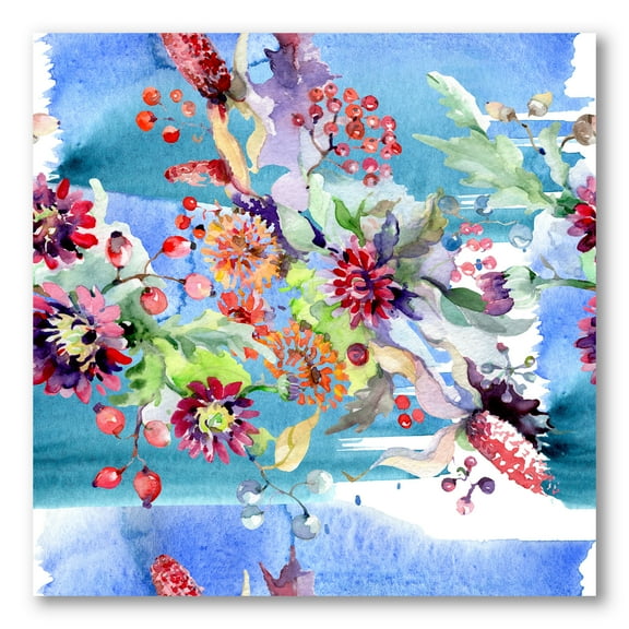 Designart ' Wildflowers and Vibrant Wild Spring Leaves XIII ' Modern Canvas Wall Art Print