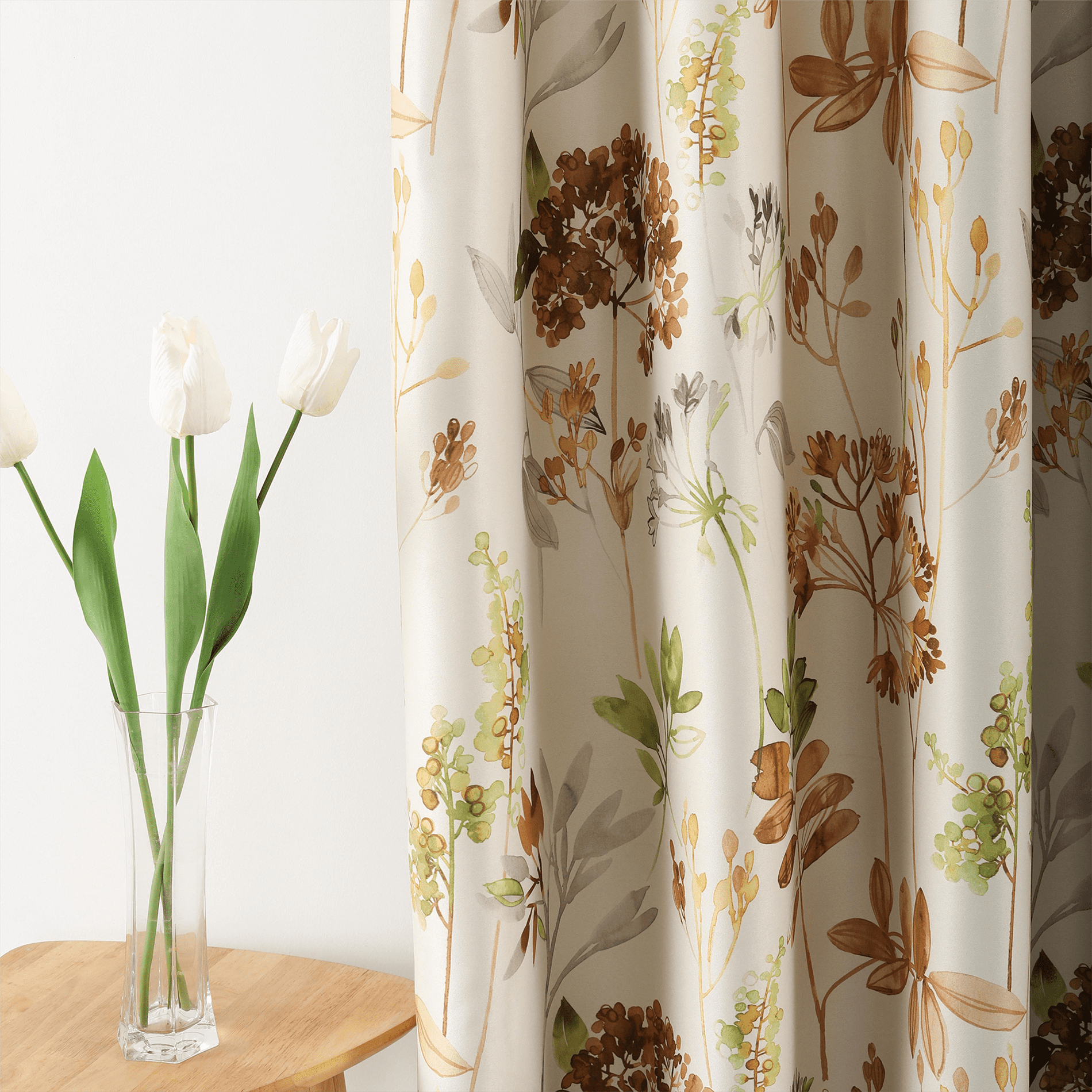 VOGOL Plant Print Home Decor Window Curtains for Bedroom, Grommet Vintage Room Darkening Drapes for Dining Room, 52x84 inch, 2 Panels, Brown
