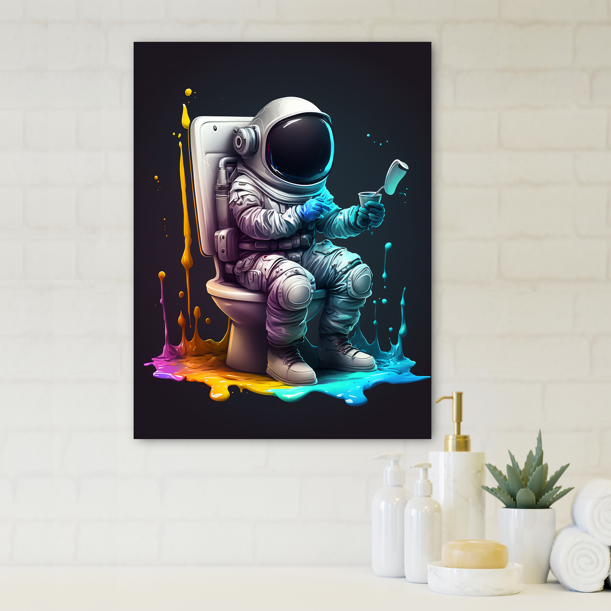 Designart Astronaut Sitting On The Toilet II Canvas Wall Art