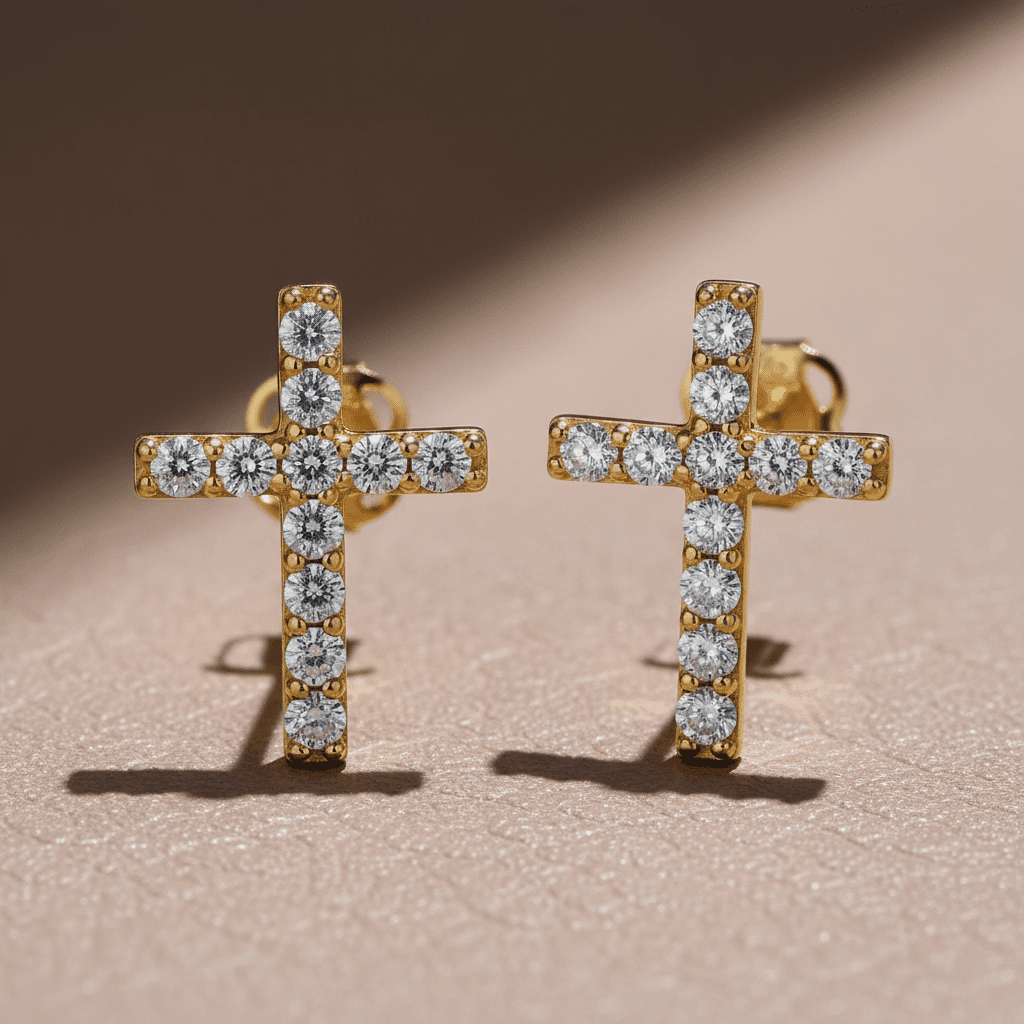 Vinali 14K Solid Yellow Gold Cz Tiny Cross Stud Earrings