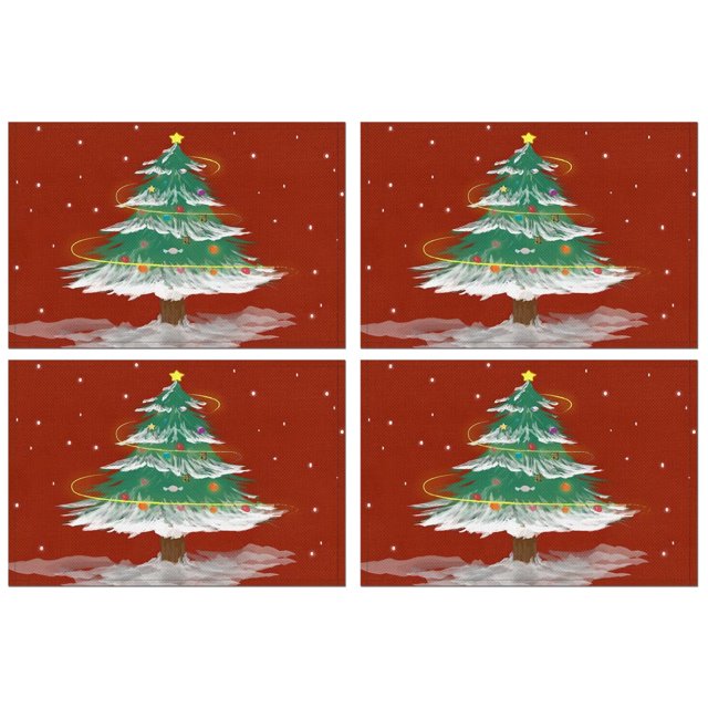 Merry Christmas Winter Xmas Tree 4 Pc Set-Placemats Set Anti-slip Dining Table Mats 12 X 18 Inch Holiday Fashions Dining Table Place Mats for Kitchen Dining Table,Kitchen Table Mats