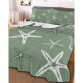 thumbnail image 3 of Quilts Queen Size, Vintage Green Starfish Soft Comforter Bedding Set for Bed, Summer Coastal Beach Marine Life Lightweight Quilted Bedspread with Pillow Cover(2 Pieces) for All Season, 90x96 Inch, 3 of 9