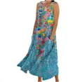 thumbnail image 2 of Women Clearance All 2025!Viikei Women's Plus Size Summer Dresses,Women's Sleeveless and Linen Round Neck Printed Long Dress with Pocket Blue L, 2 of 5