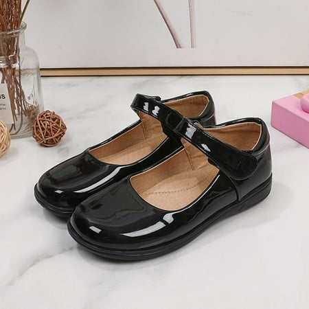 

NIUREDLTD Toddler Kids Grils Dress Shoes Kids Girls Leather Shoes Spring/Autumn Solid Color Flat Bottomed Low Top Single Shoe Party Birthday School Performance PU Leather Princess Shoes Black 31
