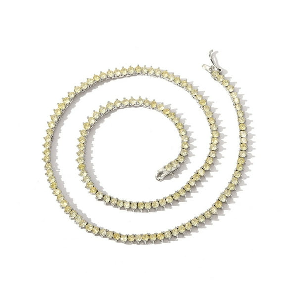 3MM Yellow Tennis Necklace for Women 18K Gold Plated Round Cut Lab Diamond Necklace Chain CZ Necklaces for Women Party Prom Jewelry Necklaces