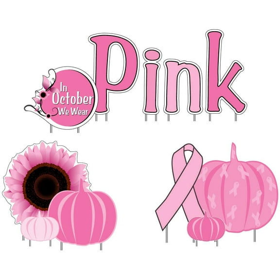 In October We Wear Pink Breast Cancer Awareness Lawn Decoration Set, Breast Cancer Yard Decorations, 11pcs