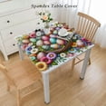 thumbnail image 2 of nygtbtfer Easter Day Table Cloth, Fitted Tablecloths with Elastic Edge, Wipeable Table Cover for Kitchen Wedding Farm Truck Sweeping Eucalyptus Leaves White, 2 of 7