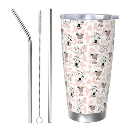 

Uemuo Cute Cartoon Cows Print Travel Coffee Mug 20oz Double-walled Car Cup Stainless Steel Insulated Tumbler Leak-proof Travel Cup Reusable Straw Car Cup-Straw Three-piece Set