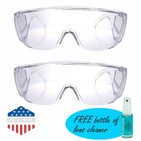 

2 Safety Glasses Goggles Protective Eye Protection Chemistry Laboratory Cover Over Splash Resistant Include 1 Lens Cleaning Spray Bottle Ship from Dallas TX