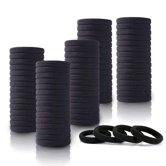 100 pièces élastiques à cheveux noirs pour femmes filles, bande de cheveux noire épaisse sans couture, élastiques à cheveux sans dommage pour queue de cheval YH