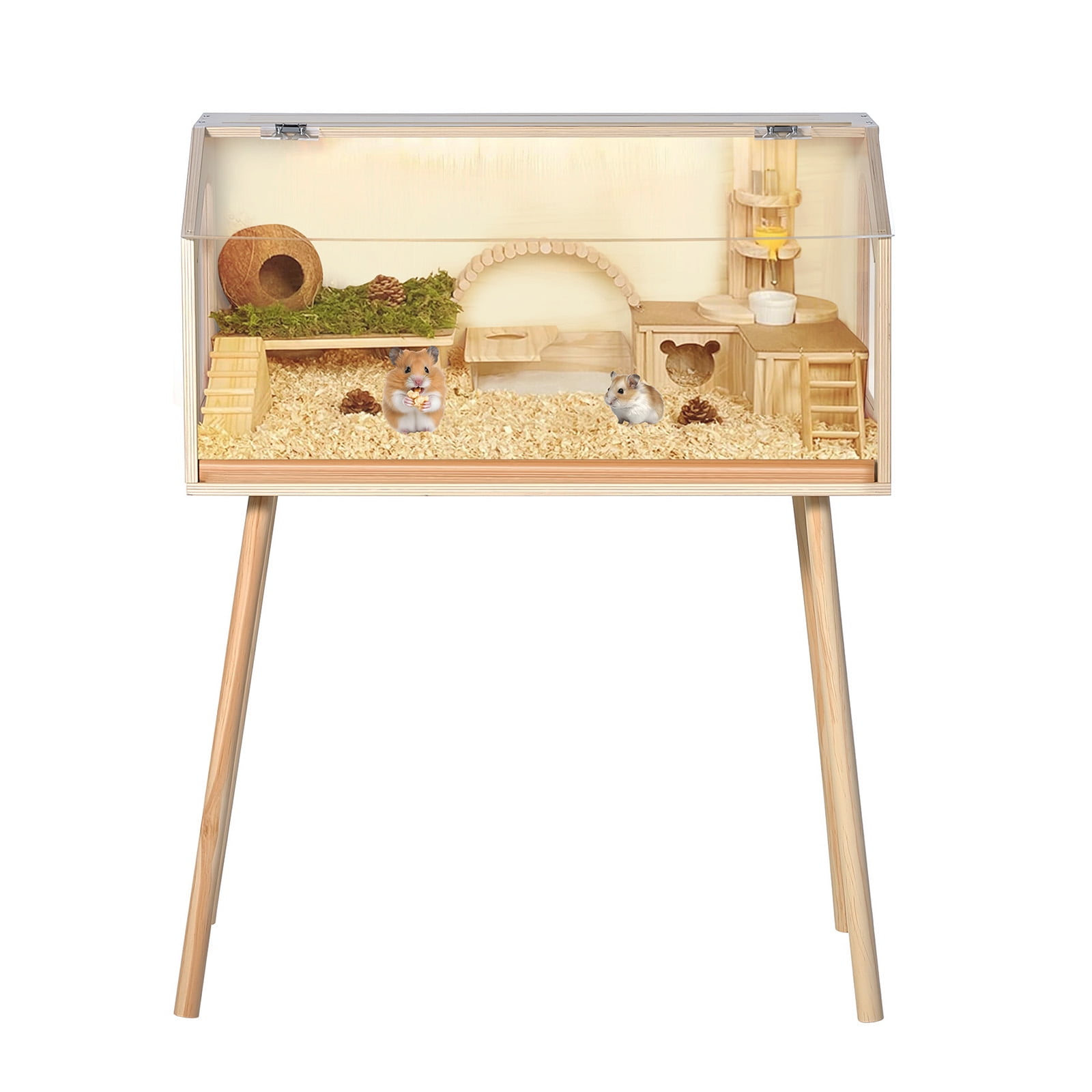 Large Wood Hamster Cage 40"x20"x47.5" - Indoor Guinea Pig Cage with Legs, Acrylic Viewing Window & Openable Top, Chew Proof Rodent Habitat, Critter Cage for Syrian Hamster, Gerbil, Guinea Pig