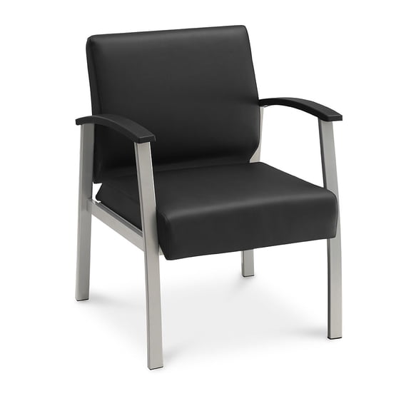 NBF Ergonomic Office Guest Chair with Padded Arm Rest - Reception and Conference Desk Chair with No Wheels - 26.13"D x 23.88"W x 33.63"H, Black
