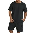 thumbnail image 3 of Men's 2 Piece Outfits Short Sleeve Waffle Knit Tracksuit Summer Shirt and Shorts Set Mens Short Sets 2 Piece Outfits Casual Summer Short Sleeve Sweatsuits Sets, 3 of 6