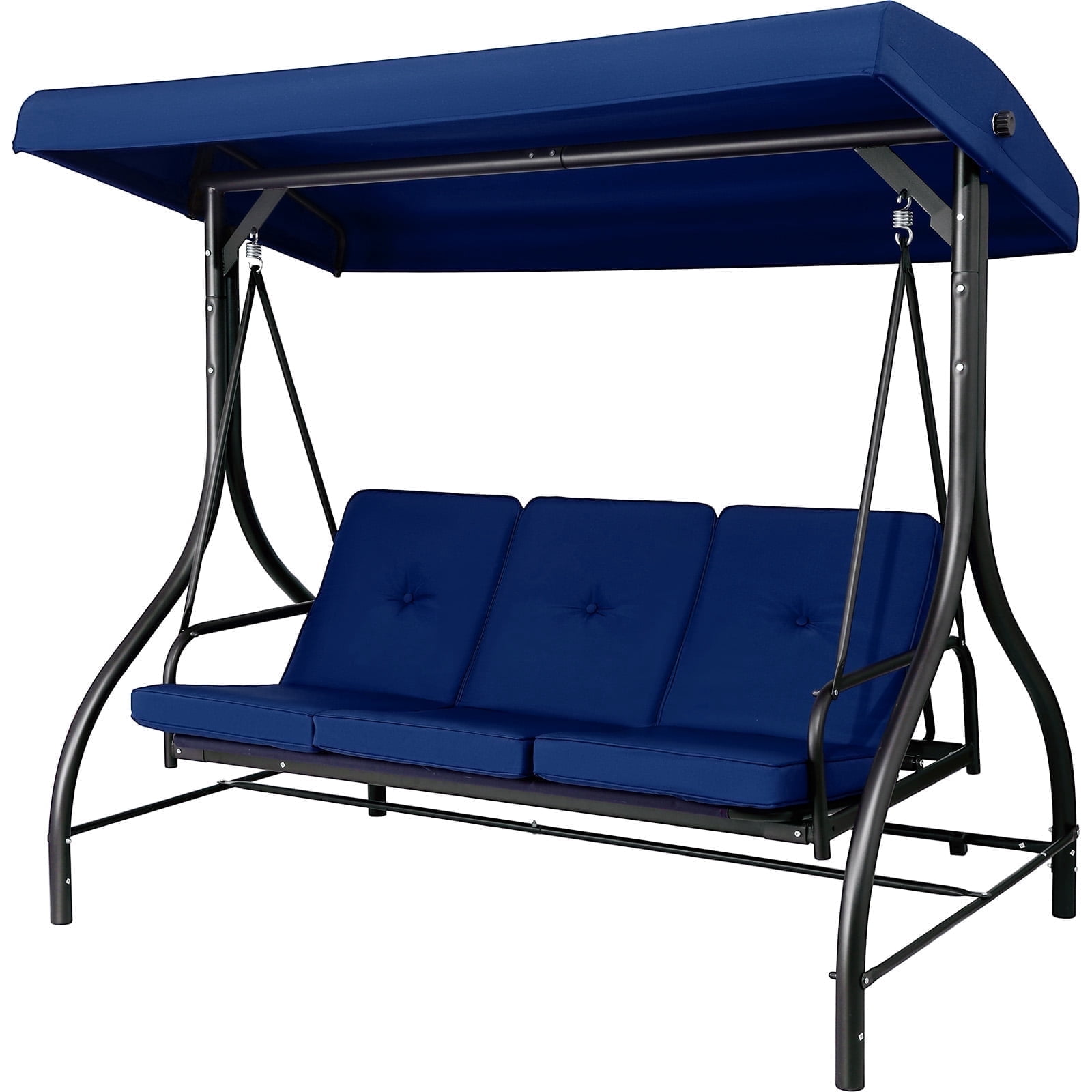 Pirecart 3 Person Patio Porch Swing Outdoor Converting Swing Glider Hammock with Adjustable Canopy, Cushions, Garden, Yard, Blue