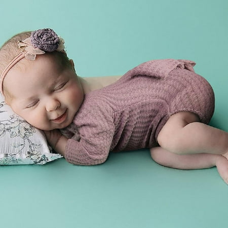

Newborn Baby Knit Long Sleeves Backless Jumpsuits Lace-up Bow Romper Outfits Photography Clothing Prop