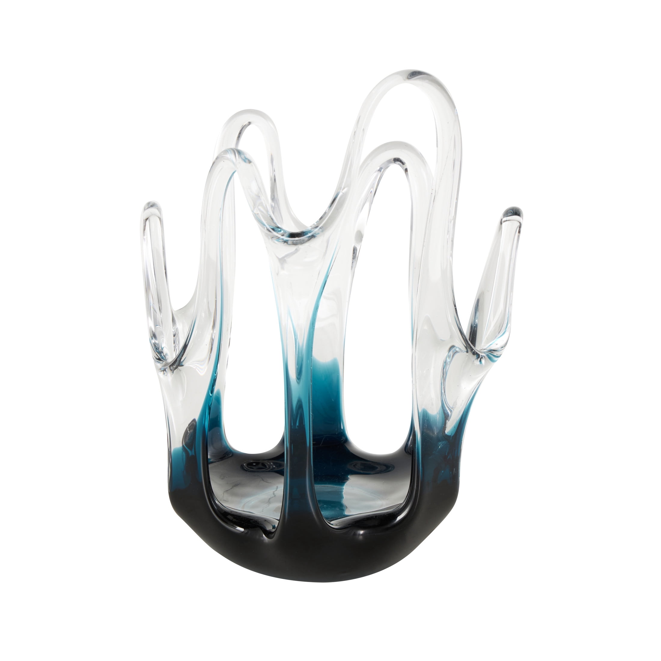 DecMode 10" Abstract Ombre Blue Glass Vase with Wavy Oval Cutouts