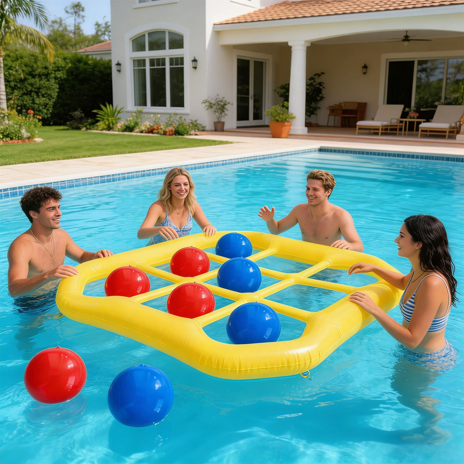 karymi Inflatable Tic Tac Toe Floating Pool Game Set with Ten 8 Inch Balls for Outdoor Yard Beach and Family Fun Durable Material for Adults Teens Party Favors