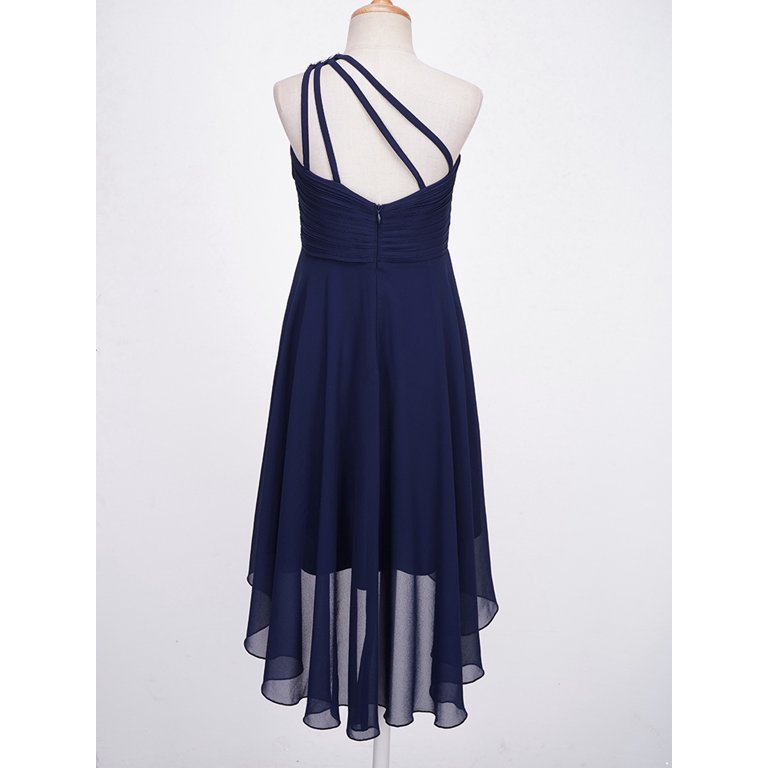 blue dress for baby girl One Shoulder Navy Blue Bridesmaid Dresses Cheap Tulle Bridesamid Dresses  ARD1148 main image 1