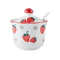 thumbnail image 1 of Hand Drawn Pattern Sugar Bowl With Lid, Ceramic Teacup Shape Sugar Pot, Coffee Accessories, Sugar Pourer, Kitchen Storage-Red Strawberry-1, 1 of 8