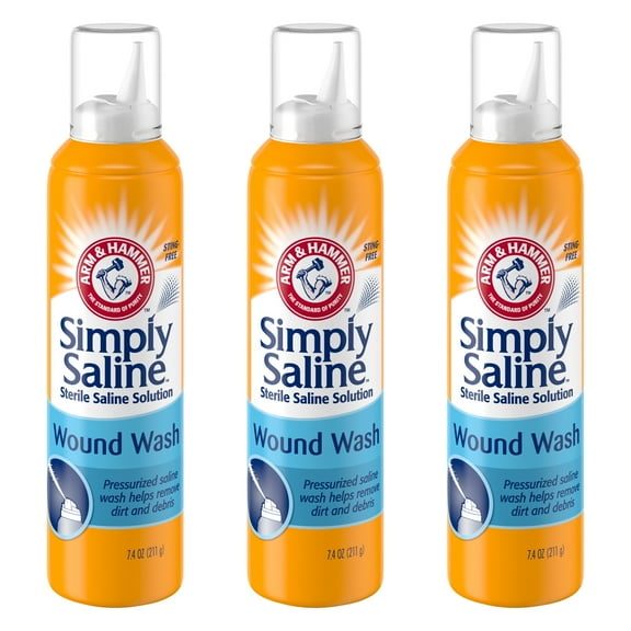 Arm & Hammer Simply Saline Wound Wash Spray, Sting-Free, 7.4 oz - 3 Pack
