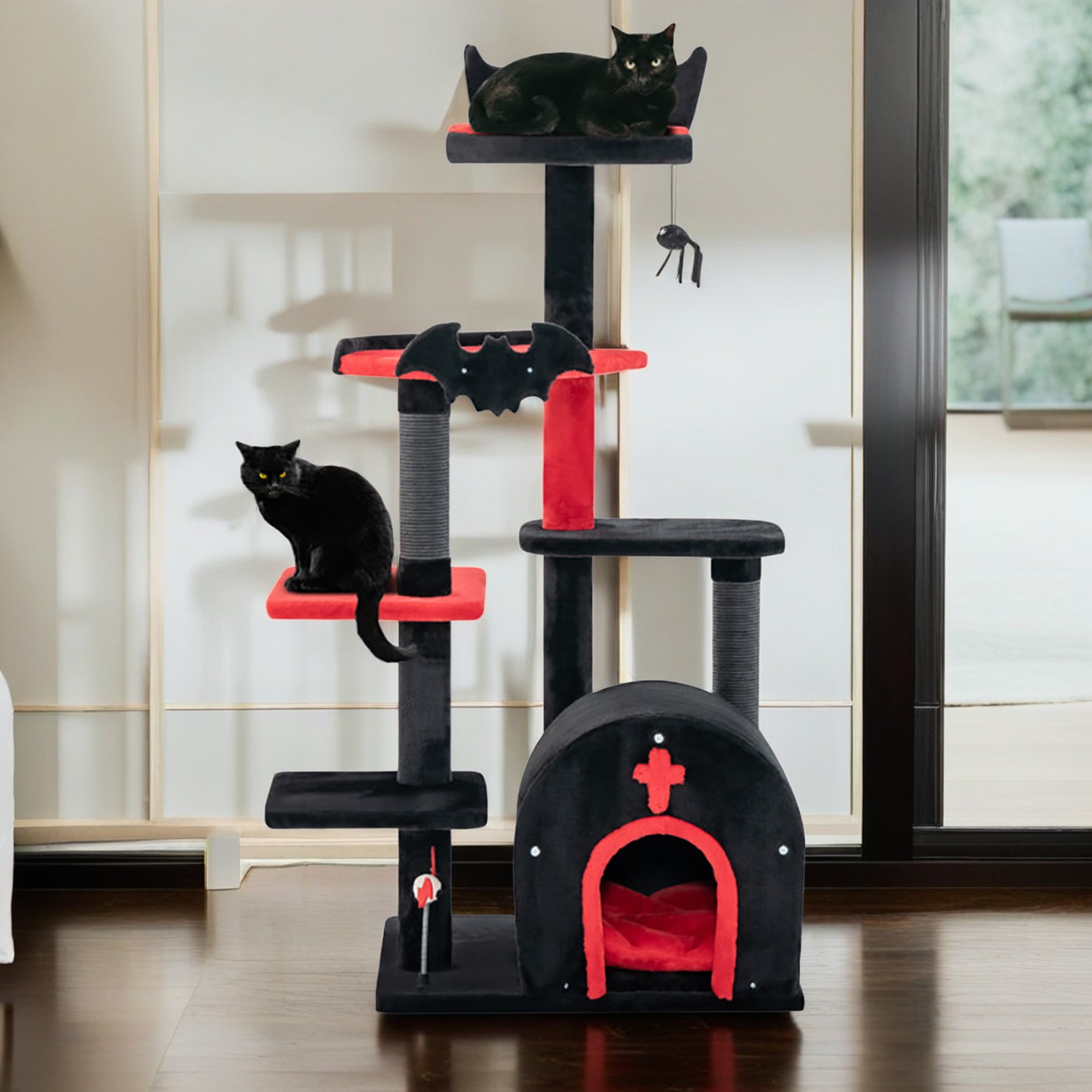 Pefilos 52" Gothic Cat Tree Tower Furniture with Scratching Post, Climbing Ladder, Cat Condo for Kittens Cat Tree House, Black Pefilos 52" Gothic Cat Tree Tower Furniture with Scratching Post, Climbing Ladder, Cat Condo for Kittens Cat Tree House, Black