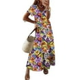 thumbnail image 2 of Women Summer Bohemian Style Print Large Hem Dresses Vintage Comfortable Casual Vacation Dress Female V Neck Short Sleeve Gown 24, 2 of 5