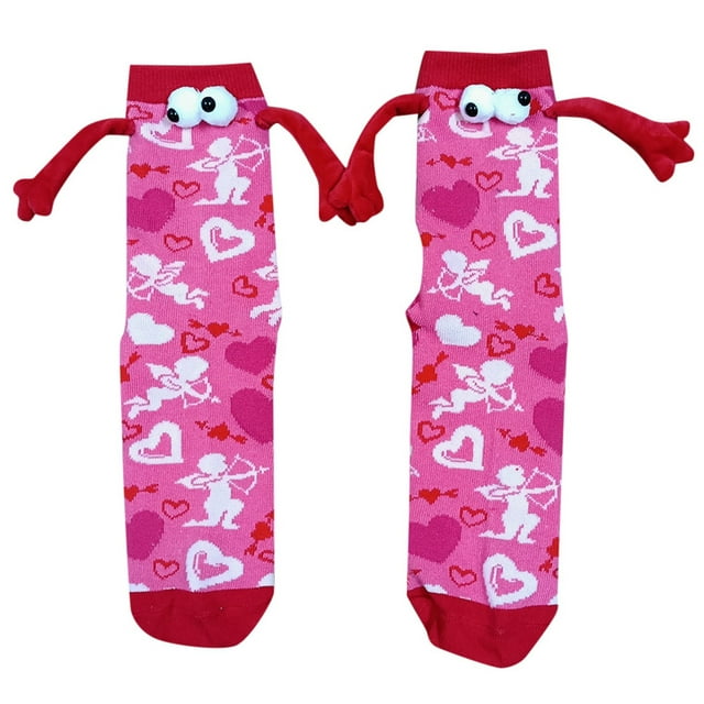 TIEVOSA Valentine's Day Lovers Stone Holding Hands Socks Mid Tube Socks(Hot Pink)