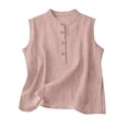 thumbnail image 3 of Craaazy Women's Summer Sleeveless Topss, Round Neck Button Accent Casual Shirt, Loose Fit Linen Blend Tee for Everyday Outfits Gifts, 3 of 4