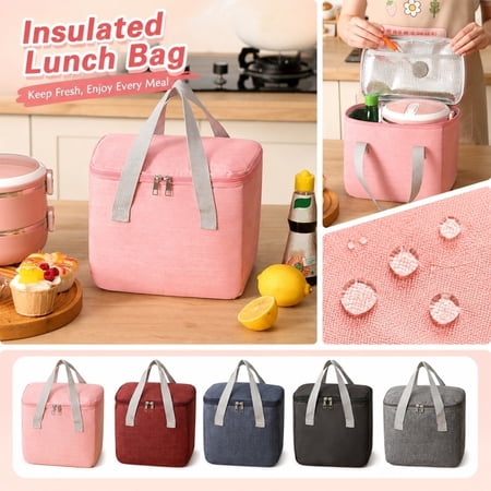 Insulated Lunch Bag for Women Large Capacity Waterproof Thermal Lunch Tote Portable Lunch Box Carrier for Work Travel Picnic and Daily Use Pink