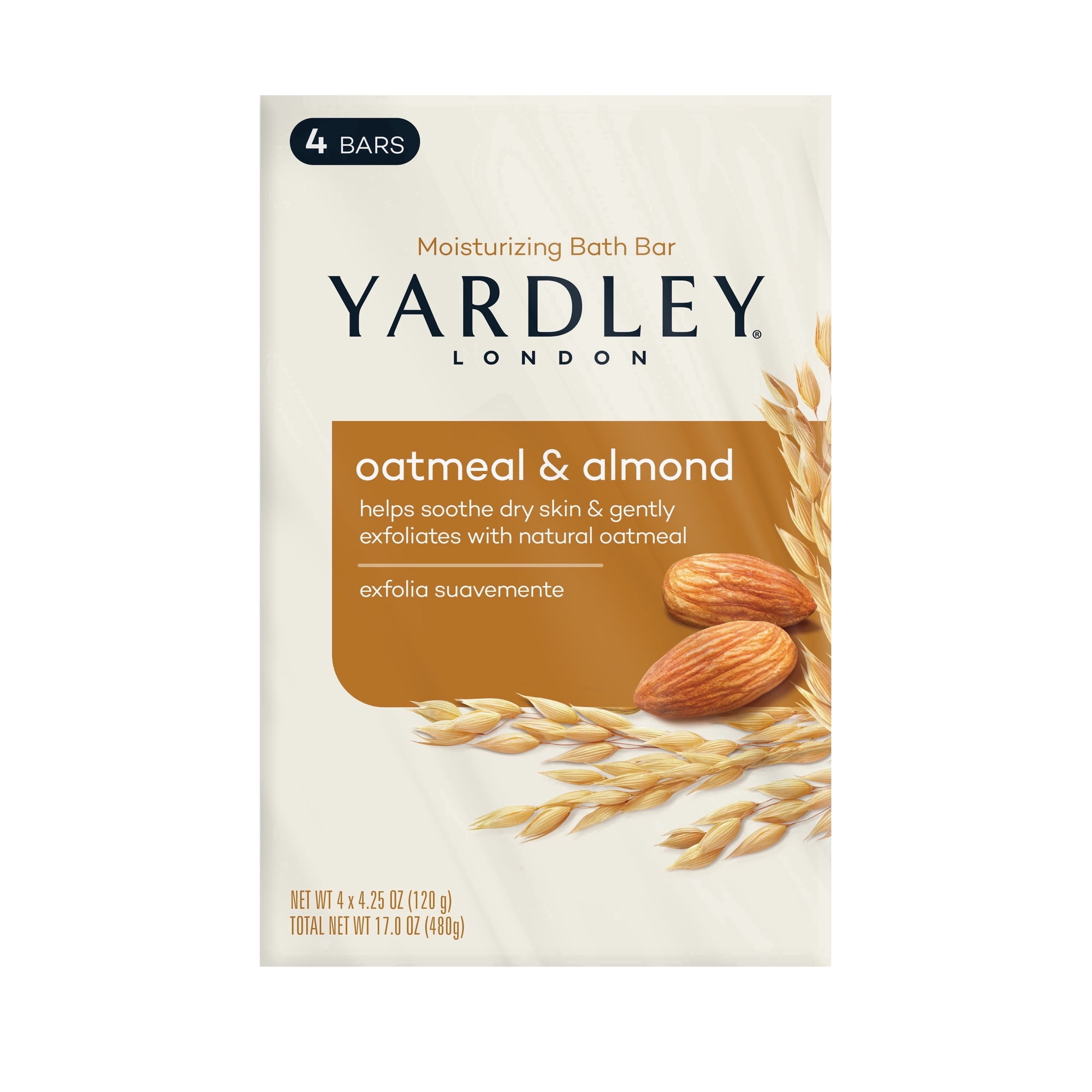 (Pack of 4) Yardley London Moisturizing Bath Bar, Oatmeal and Almond, 4.0 oz