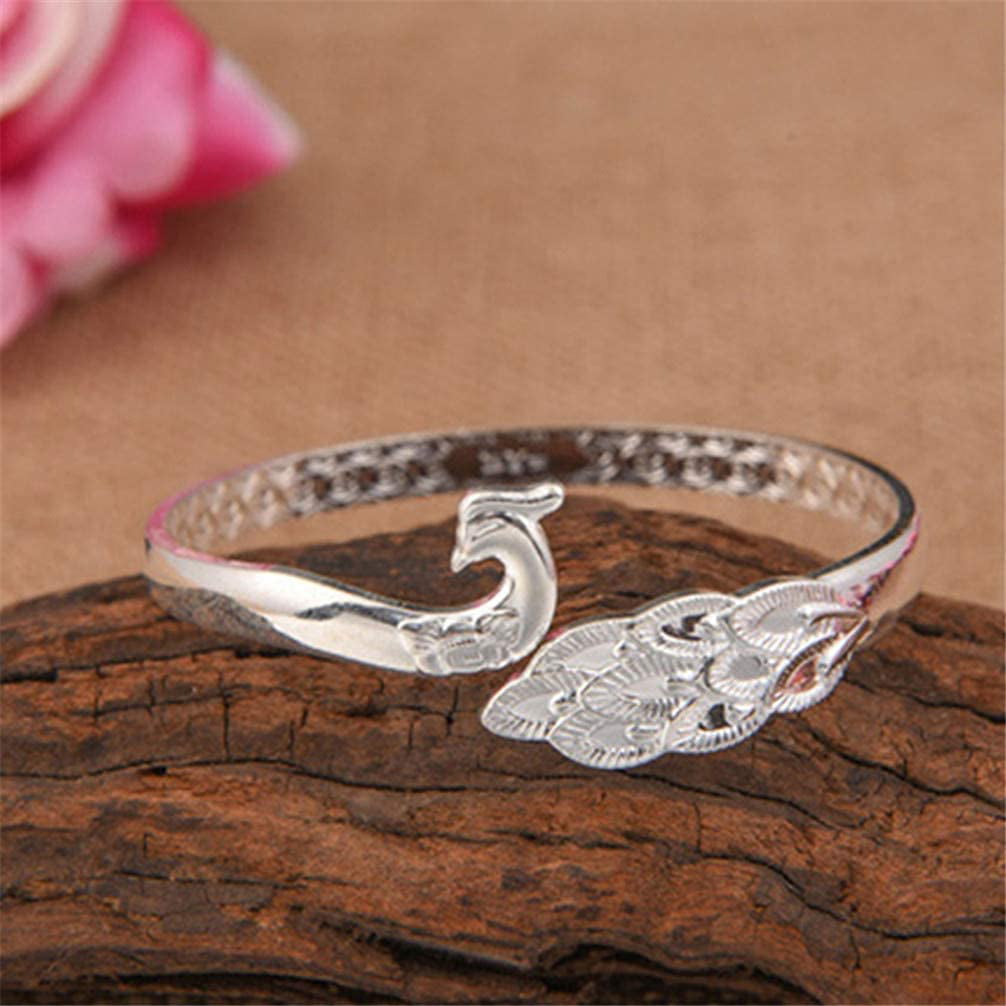 Fliyeong Phoenix Peacock Design Opening Bracelet Ring for Gifts Adjustable Bangles Ring Creative and Useful