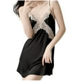 thumbnail image 2 of BLTIBY Women Lace Nightgown Solid Colour V Neck Adjustable Spaghetti Strap Cami Sleeveless Chemise Sleepwear Sleep Dress Black L, 2 of 3