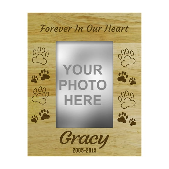 Darling Souvenir Personalized Wood Engraved Dog Memorial Picture Frame - Forever In Our Heart - Loss Of A Pet Gift -4 x 6 Inches Horizontal
