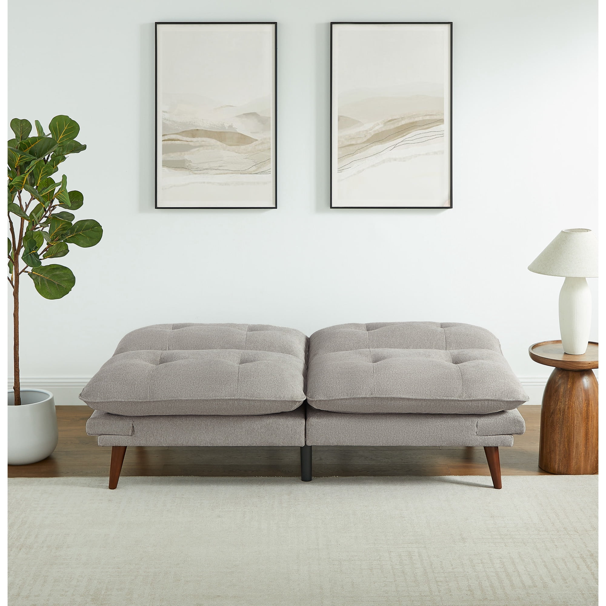 Mainstays 72 in Upholstered Adjustable Arm Futon, Warm Gray