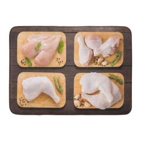 GODPOK Thigh White Top Raw Chicken on Cutting Board The Wooden View Breast Rug Doormat Bath Mat 23.6x15.7