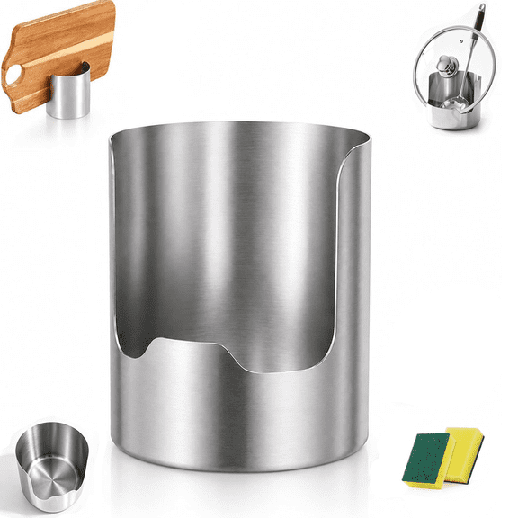 Multi-Functional Kitchen Utensil Holder, Stainless Steel Spoon Rest and Pot Lid Organizer, Spatula Ladle Caddy and Cutting Board Rack, Wide Base Countertop Storage for Cooking Tools(1PC)