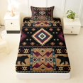 thumbnail image 3 of Manfei Cartoon Bear Twin Sheets,Ethnic Pine Plaid Bedding,Brown,3pcs,1 Fitted Sheet and 1 Pillowcase, 3 of 6