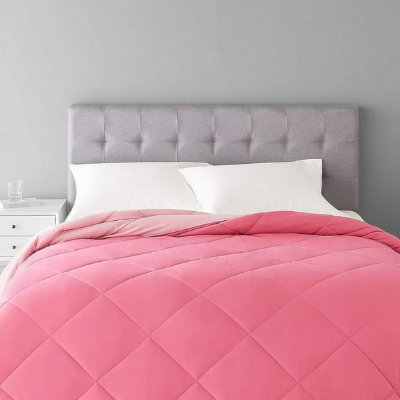 Rian Decor King Size Reversible Comforter - All Season Quilted Down Alternative Bedding Comforter - Winter Summer Fluffy Soft - Machine Washable – Pink/Plush