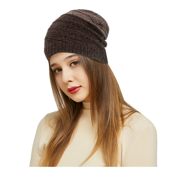 Herrnalise Outdoor Winter Adult Warm Color Matching Hats Plush knitted Woolen Hat