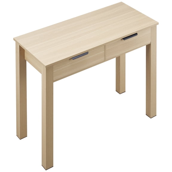 Small Desk with Drawers for Kids, Modern Simple Study Table for Bedroom or Home Office, Light Wood MDF Writing Desk with Storage Drawers, Smooth Melamine Surface and Metal Legs for Reading