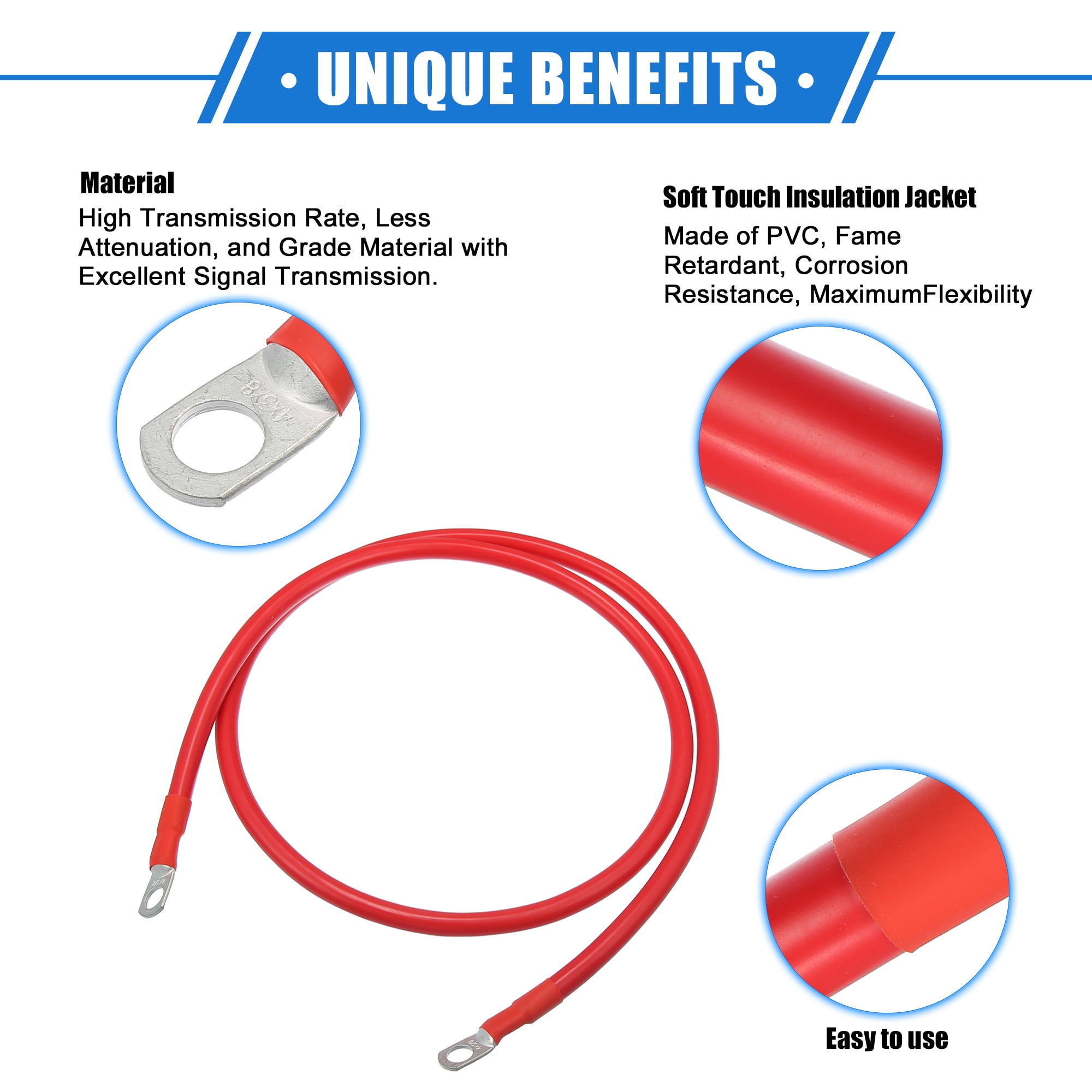 Unique Bargains 1 Pair 4 AWG Gauge 4ft Battery Inverter Cables with 3/8" Ring Universal for Car Vehicle RV Black Red