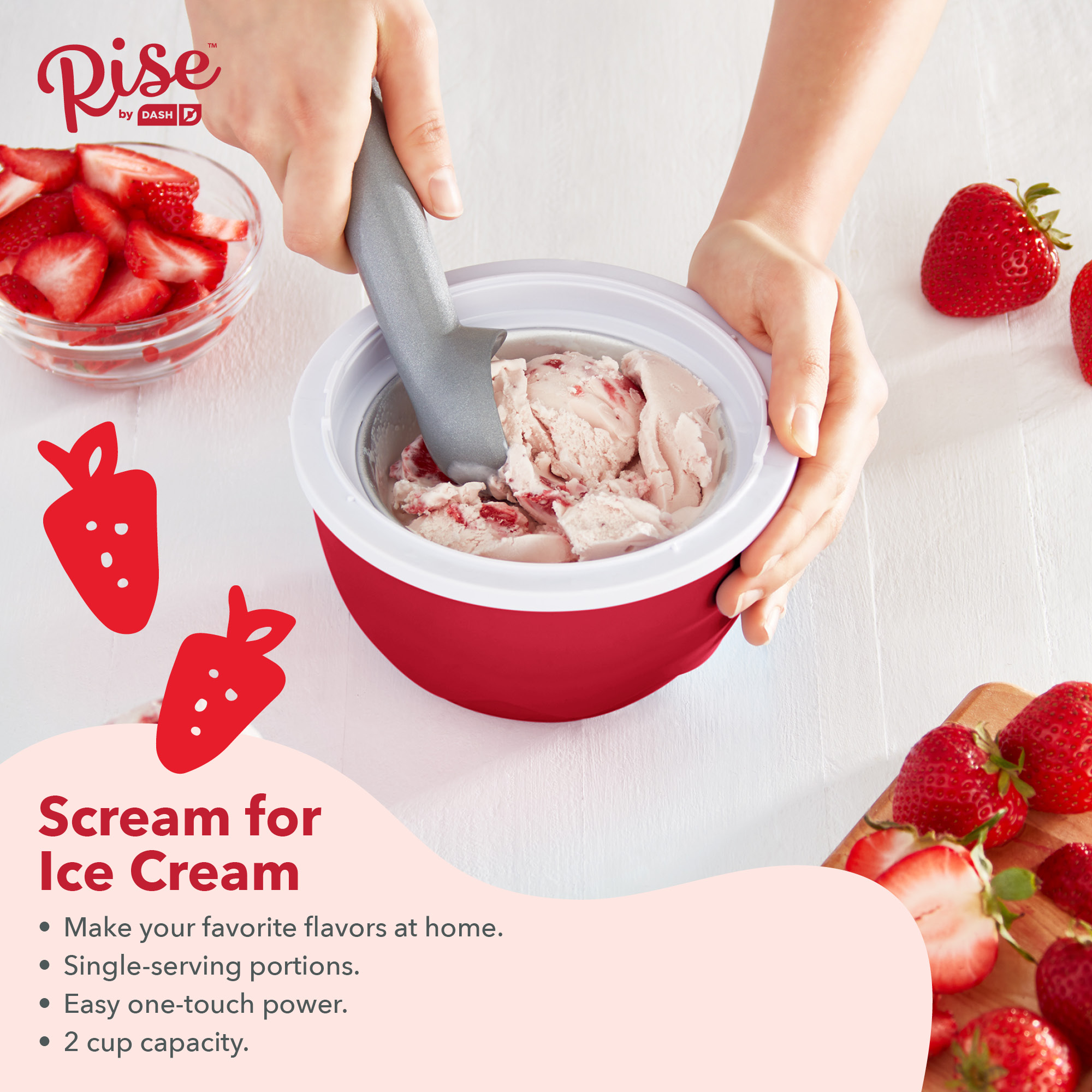 Rise by Dash Personal Electric Ice Cream Maker for Gelato, Sorbet + Frozen Yogurt (Healthy Snacks + Dessert for Kids & Adults) - 1 Pint - Red - 2.6 lb. - image 4 of 7