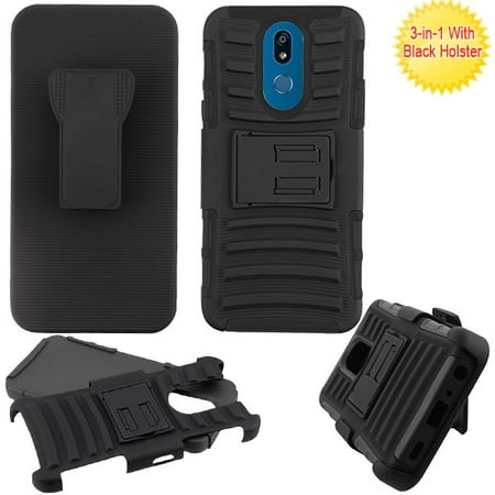LG K40 Phone Case Combo TUFF Hybrid Impact [Heavy Duty Protection] Armor Rugged TPU Dual Layer Hard Protective Cover Swivel Belt Clip Holster Black Full Body Case for LG K40